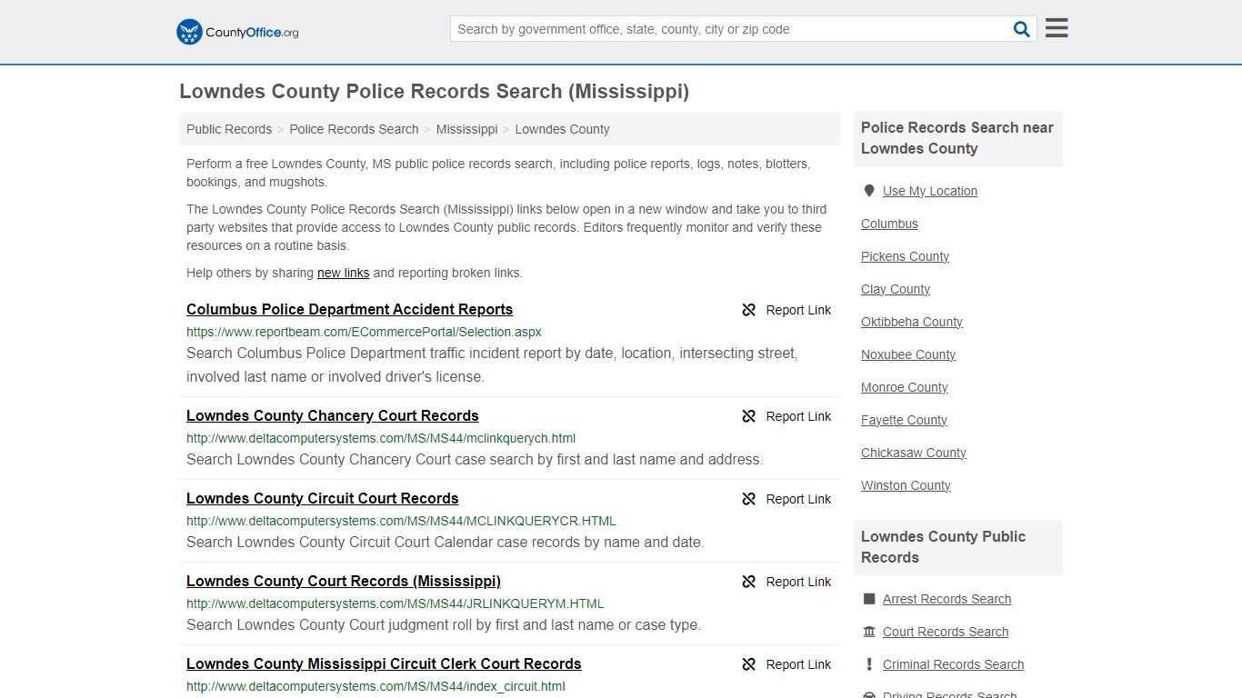 Police Records Search - Lowndes County, MS (Accidents & Arrest Records)