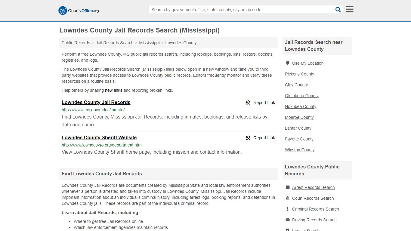 Jail Records Search - Lowndes County, MS (Jail Rosters & Records)